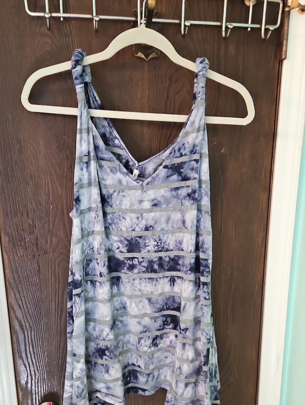 Seven7 Blue Tie-Dye V-Neck Tank with Knotted Straps